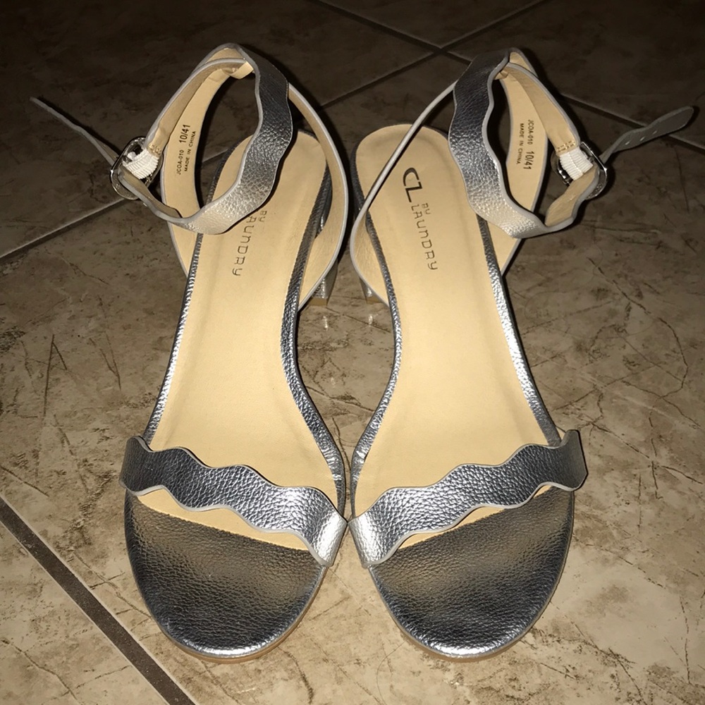 Scalloped Silver Chunky Heels